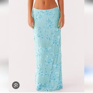 SHEIN Maxi Sequin Beaded Y2k Long Turquoise Skirt Small